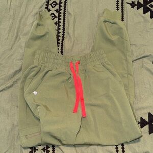 Figs high waisted Olive Joggers with Neon Red Drawstring